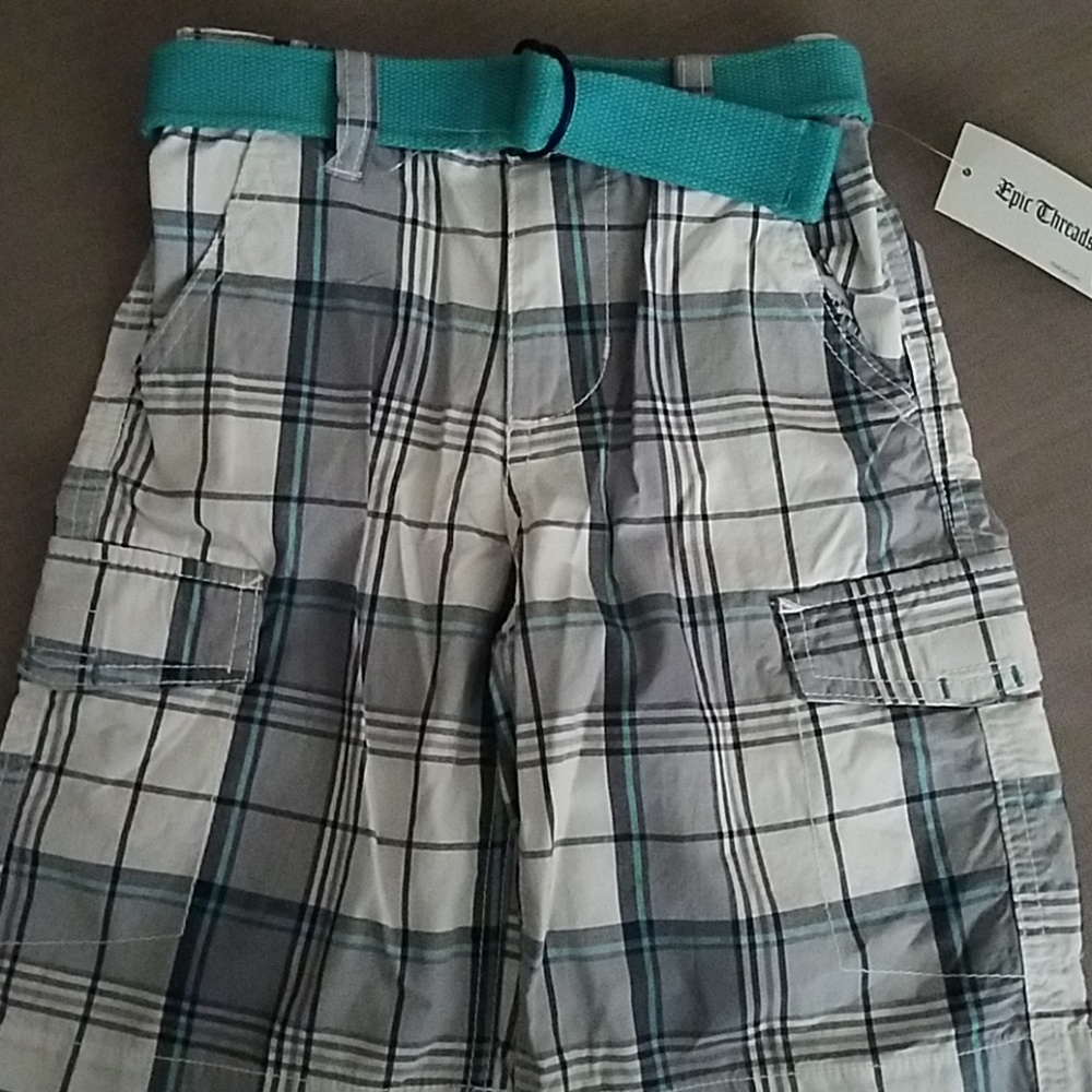 NEW Epic Thread blue plaid Bermuda shorts with belt‎ Size 5